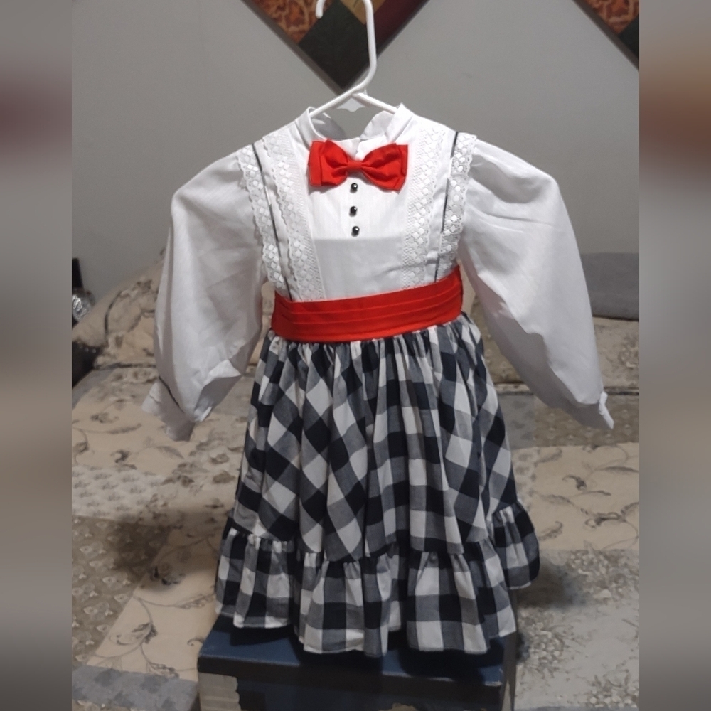 Vintage Kids Dress with Red Accents